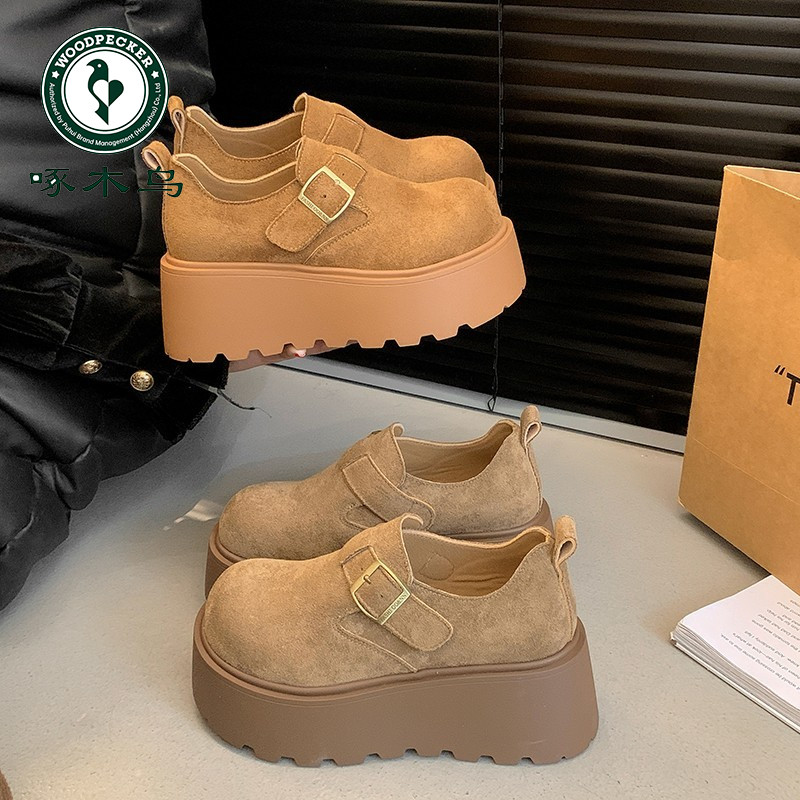 啄木鸟增高6CM厚底百搭一字扣勃肯鞋春季新款休闲鞋时尚单鞋女鞋