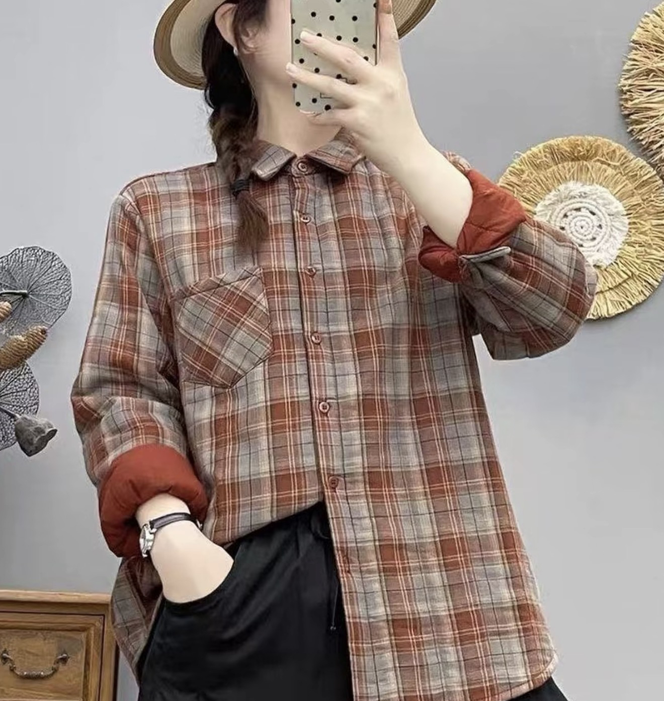8811新款长袖加厚夹棉休闲百搭翻领格子双层纯棉衬衫上衣时尚衬衣