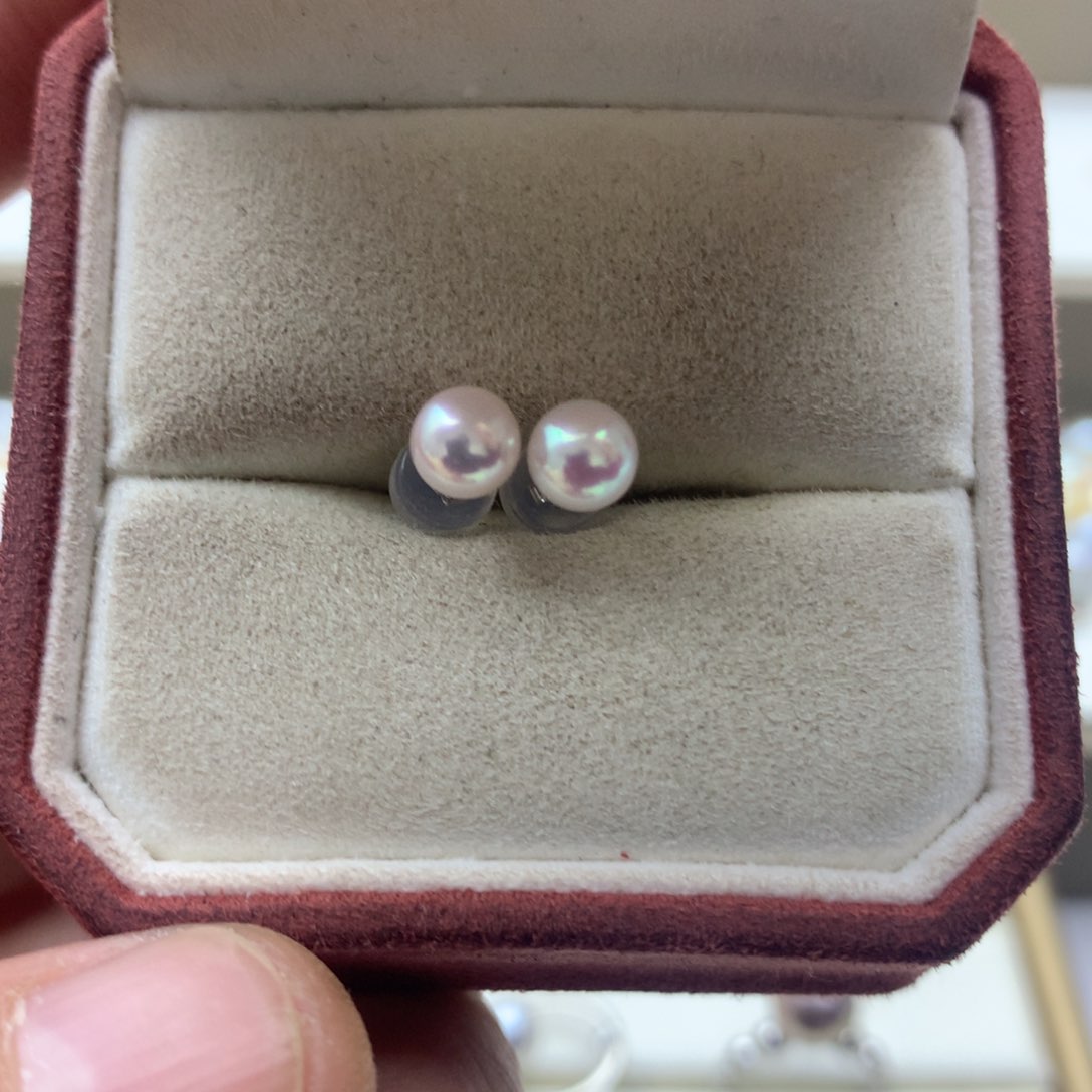 海水珍珠耳饰银S925镶嵌5-5.5akoya素钉