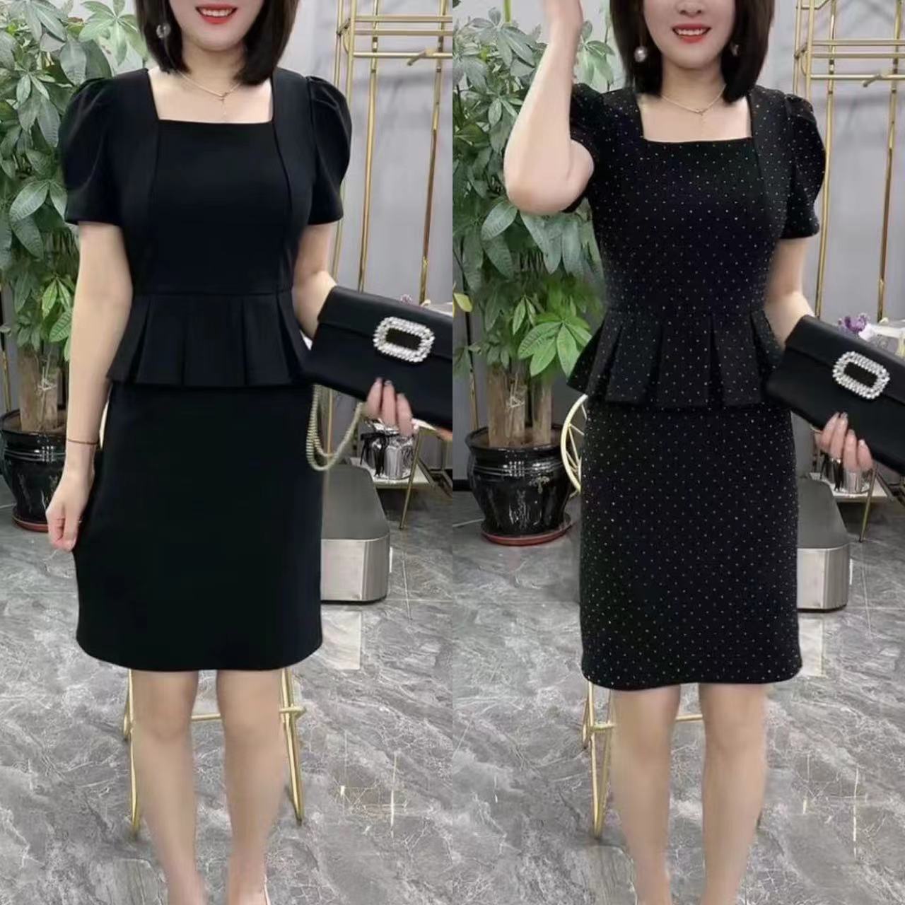 时尚洋气夏季修身法式方领包臀连衣裙