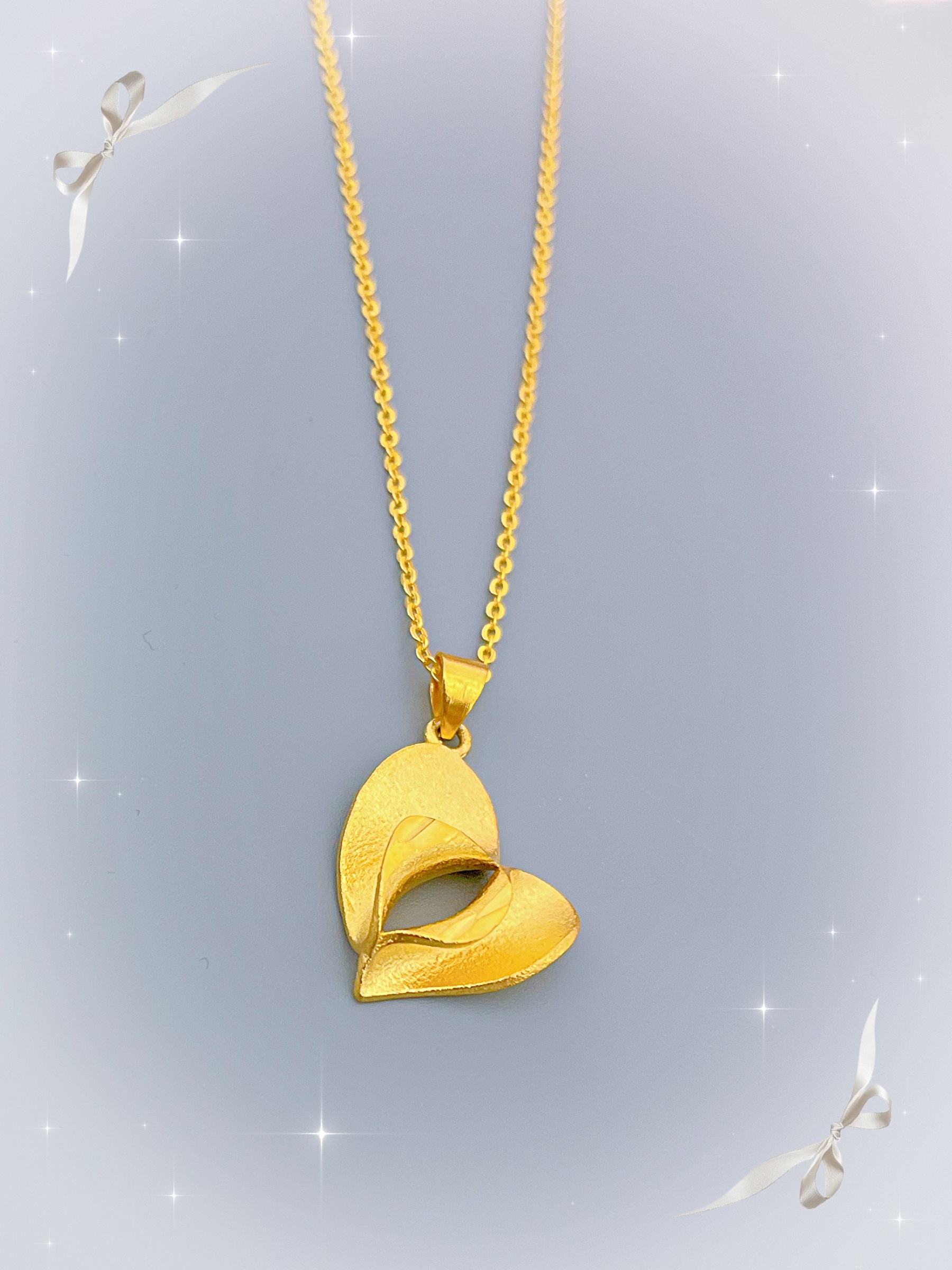 合金项链 20218合金高级感车花爱心古法锁骨项链（链长45）