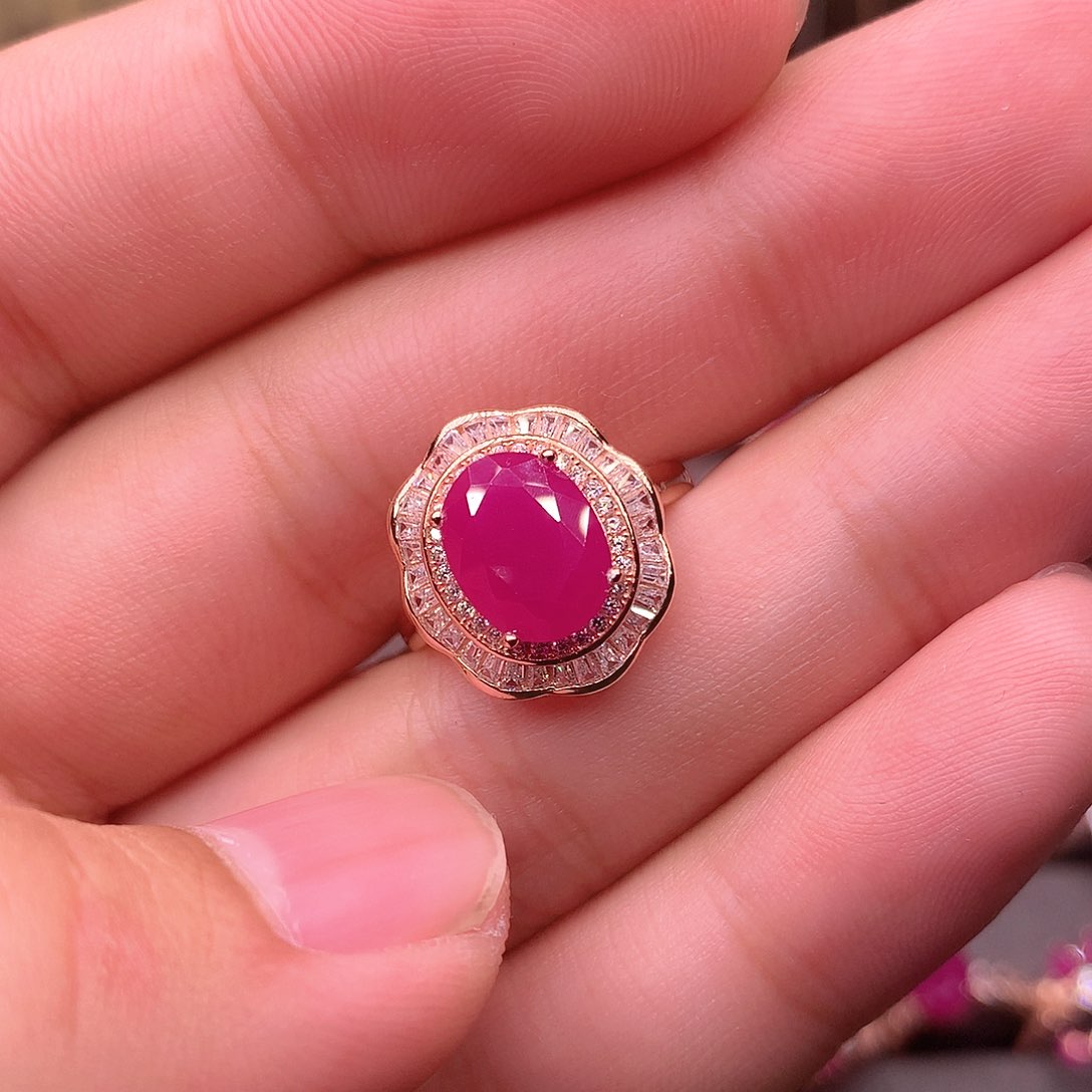 红宝石戒指银S925镶嵌