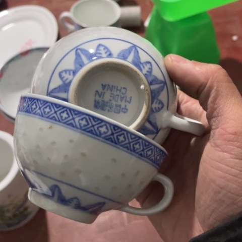 碟景德镇陶瓷青花玲珑咖啡杯2个