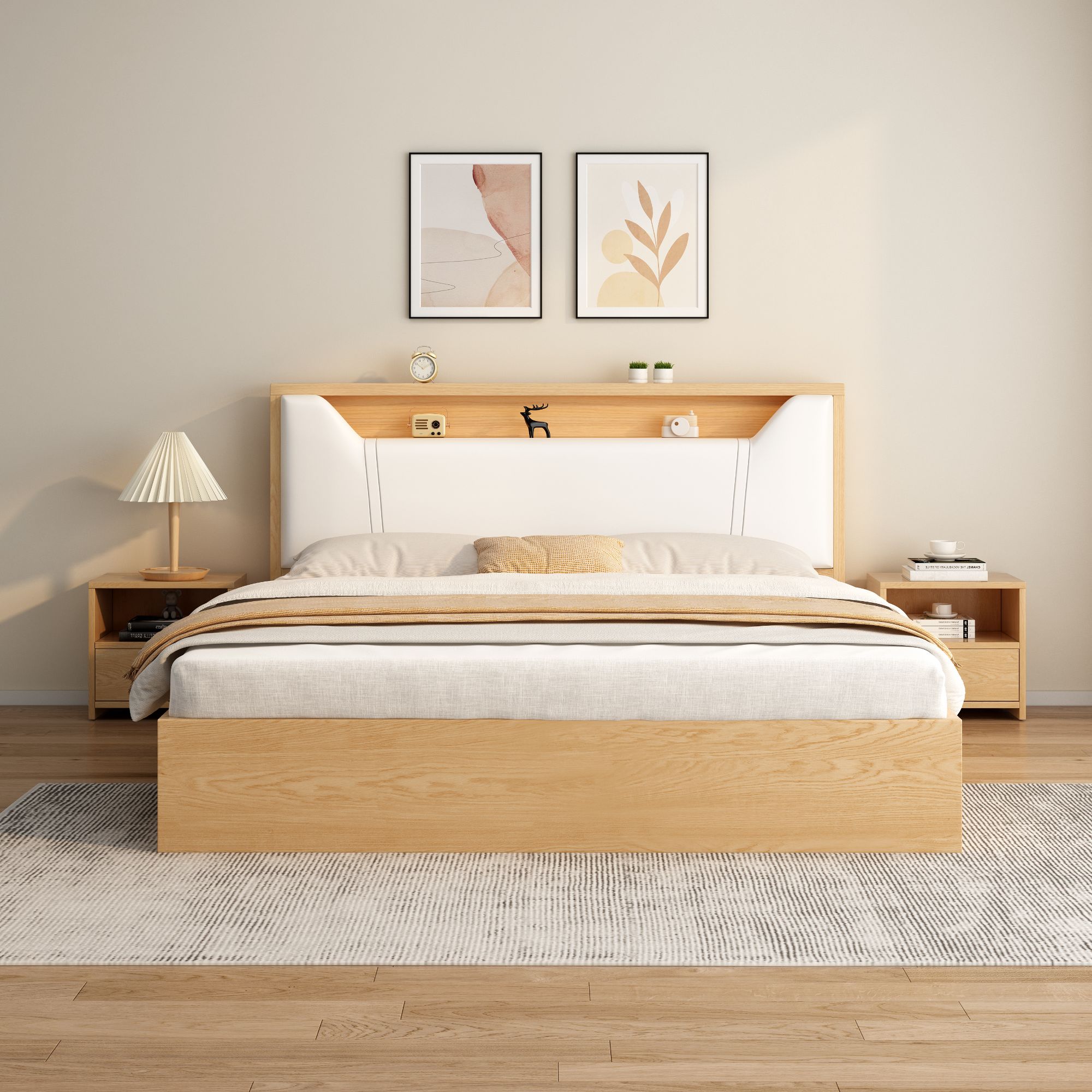 实木床现代简约双人床家用儿童主卧板式床一米五床一米八大床1.8