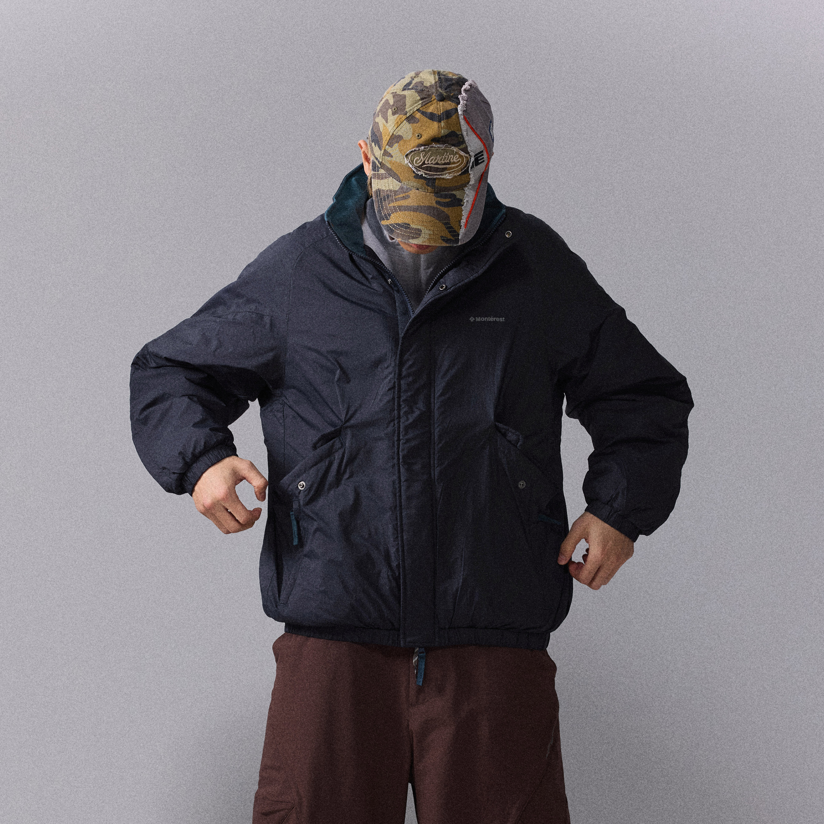 瞬时山野Monterest户外复古防泼水黑标P棉立领休闲藏帽棉服外套