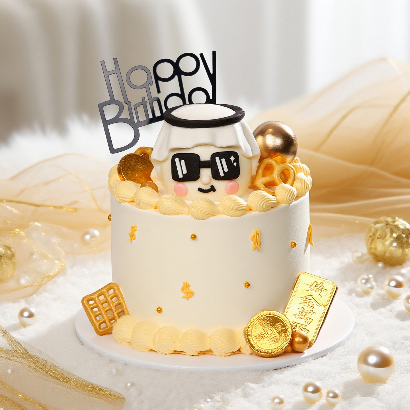 迪拜富豪巧克力蛋糕装饰成品摆件富婆头顶一块布男士网红生日插件