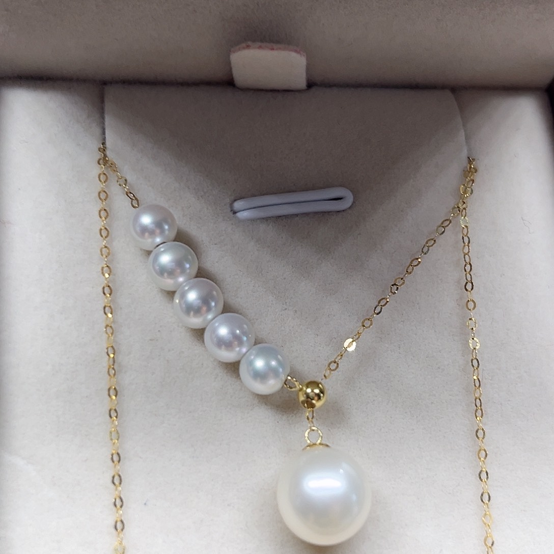 链子925银无镶嵌18Ｋ闪欧链淡水珠吊坠（微瑕）5+9mm