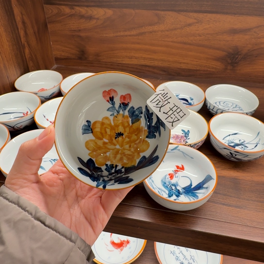 釉下手绘茶具微瑕