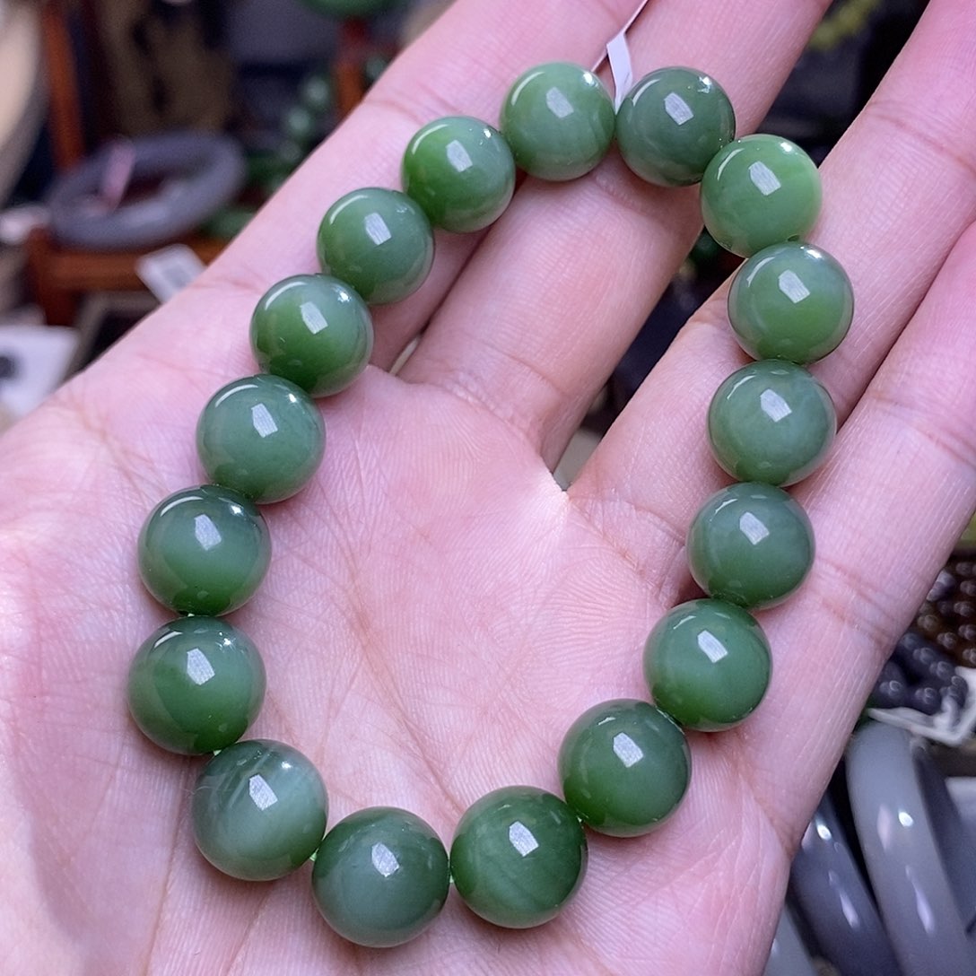 和田玉碧玉猫眼手串未镶嵌