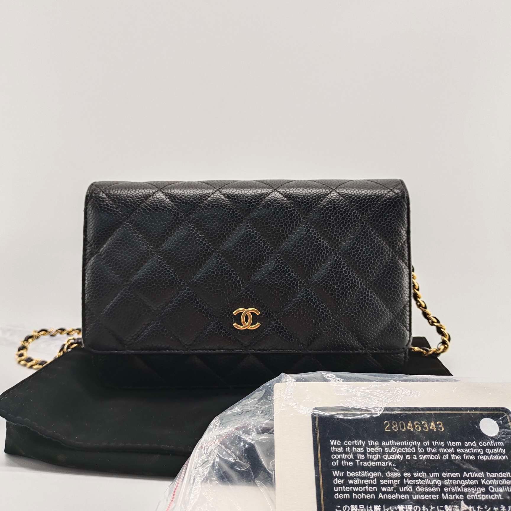 99新 Chanel/香奈儿  香奈儿woc黑金荔枝纹28开皮链时尚黑色     