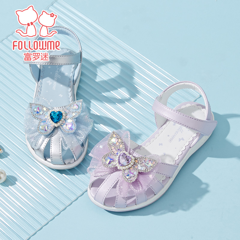 富罗迷女童公主凉鞋2025夏季新款可爱亮片蝴蝶结公主凉鞋5B9021