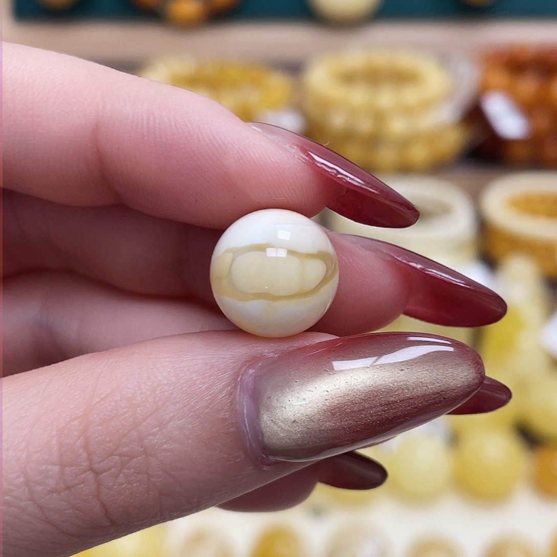 蜜蜡未镶嵌珠宝奇石12.6mm金瓷白妖花圆珠