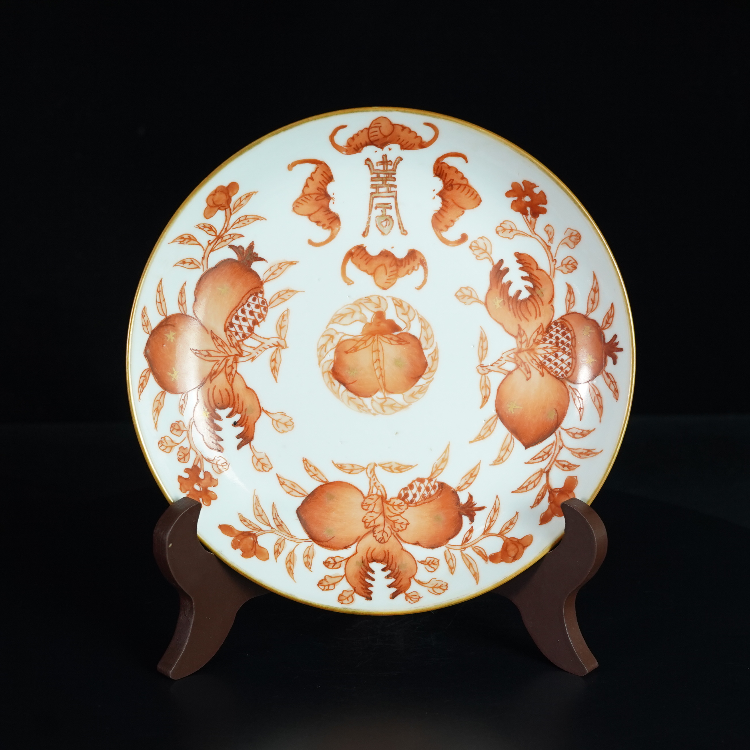 LABC241218055【十竹斋】清同治三多纹矾红赏盘