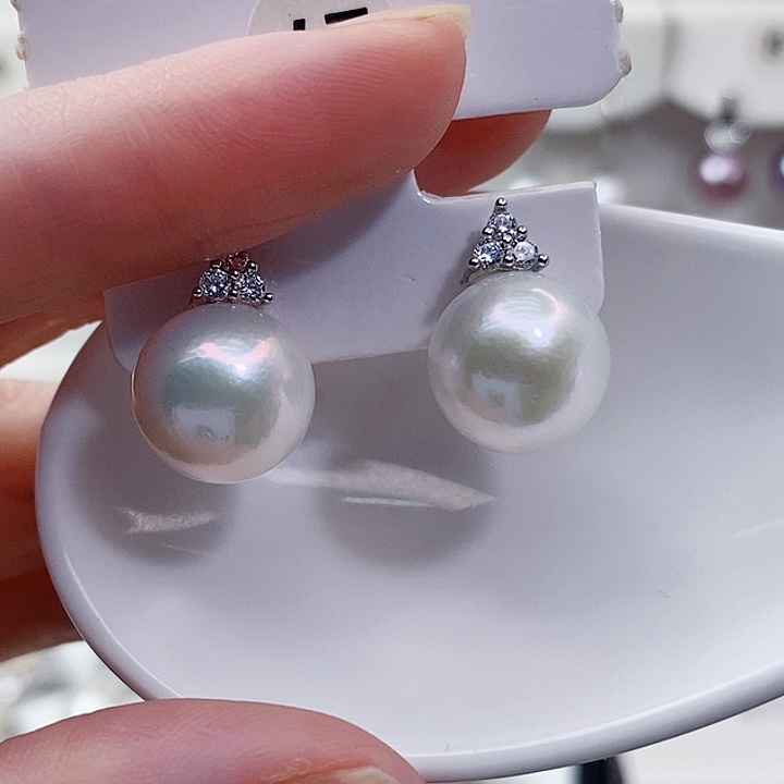 银S925镶嵌淡水珍珠耳饰A