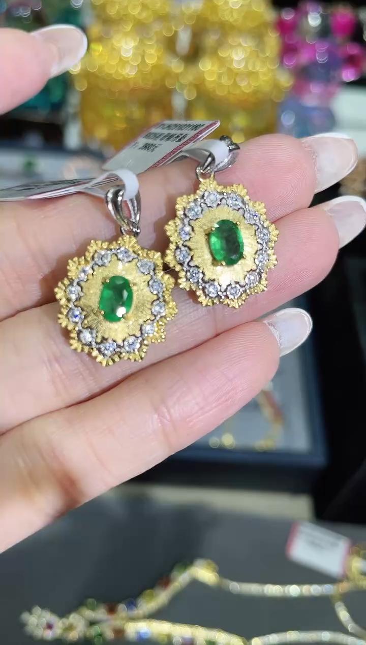 S925银镶嵌天然祖母绿吊坠 多样性发其一