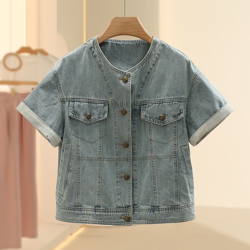 【芙】做旧翻领oversize小个子牛仔外套2025夏季新款设计师品牌女