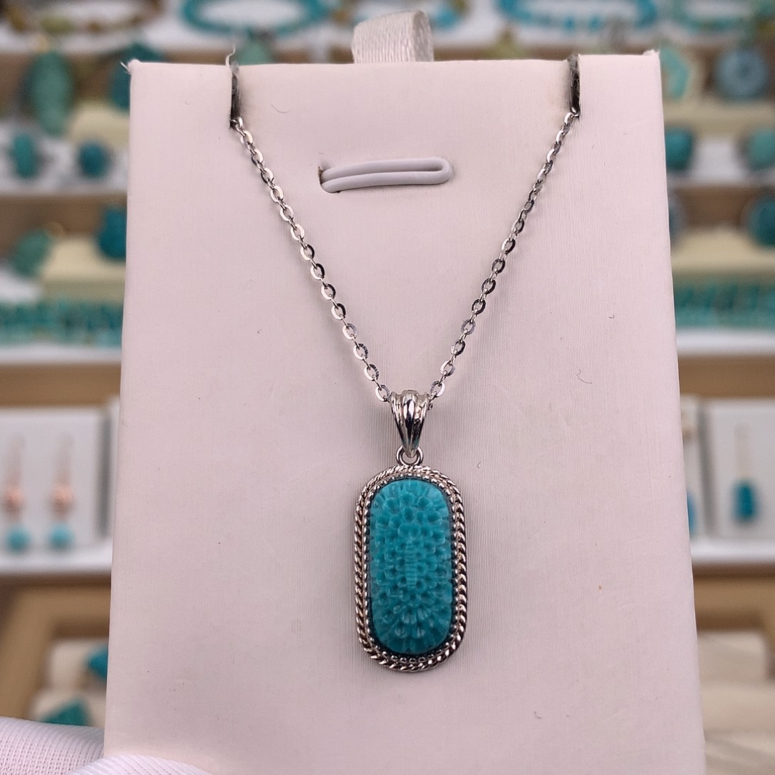 绿松石银S925镶嵌吊坠(赠链)