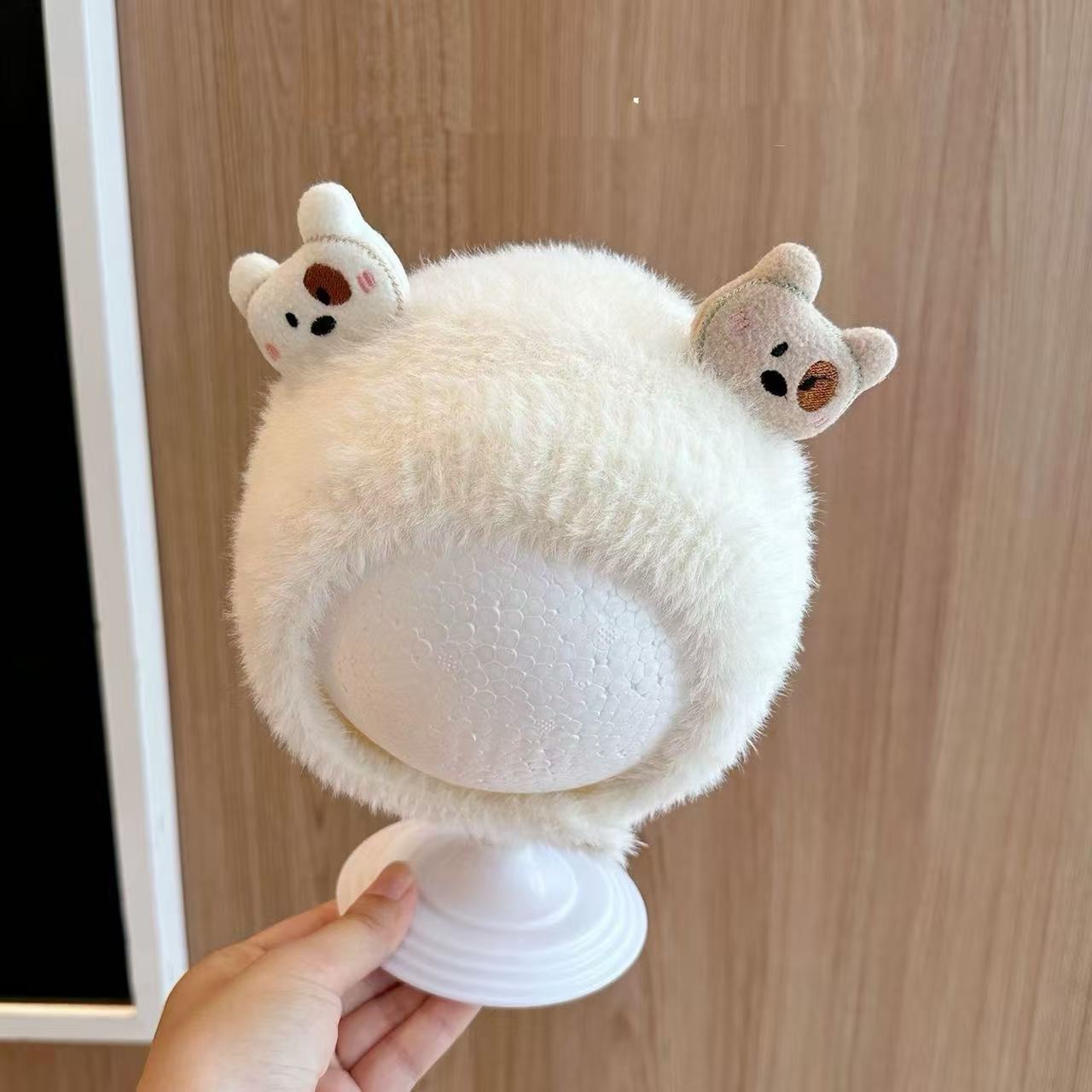 宝宝帽子秋冬款可爱男宝针织毛绒帽冬天保暖防风女童护耳帽冬