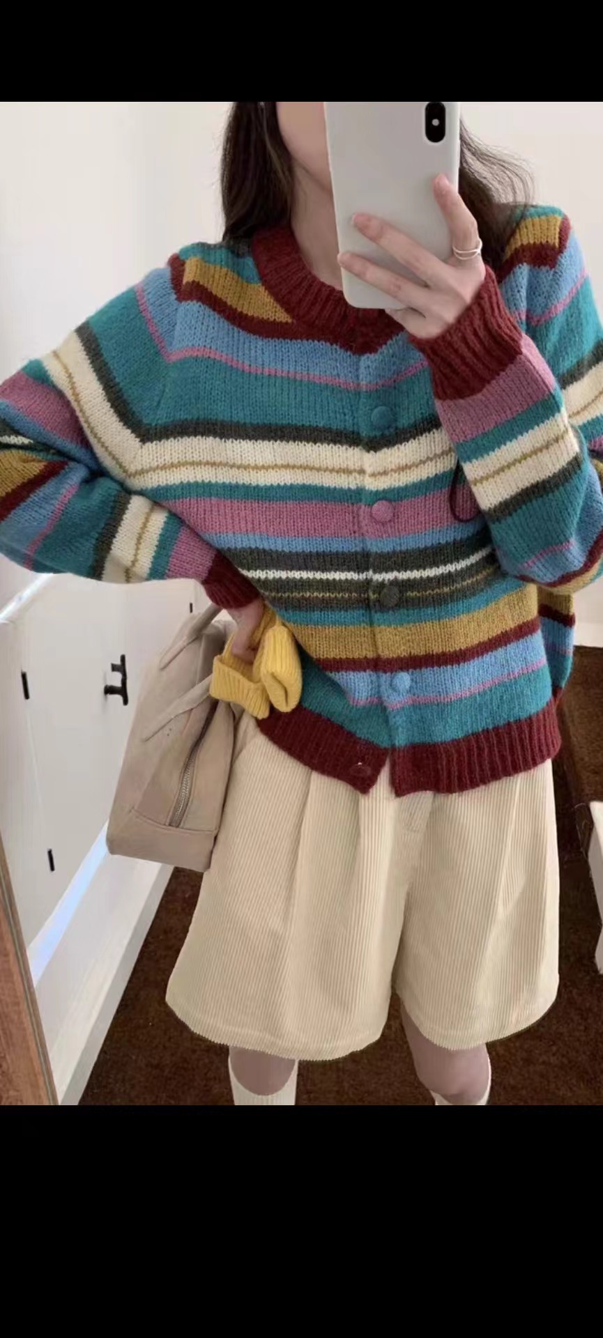 2583  毛衣女毛针织衫宽松型开衫款条纹韩版圆领针织针织衫