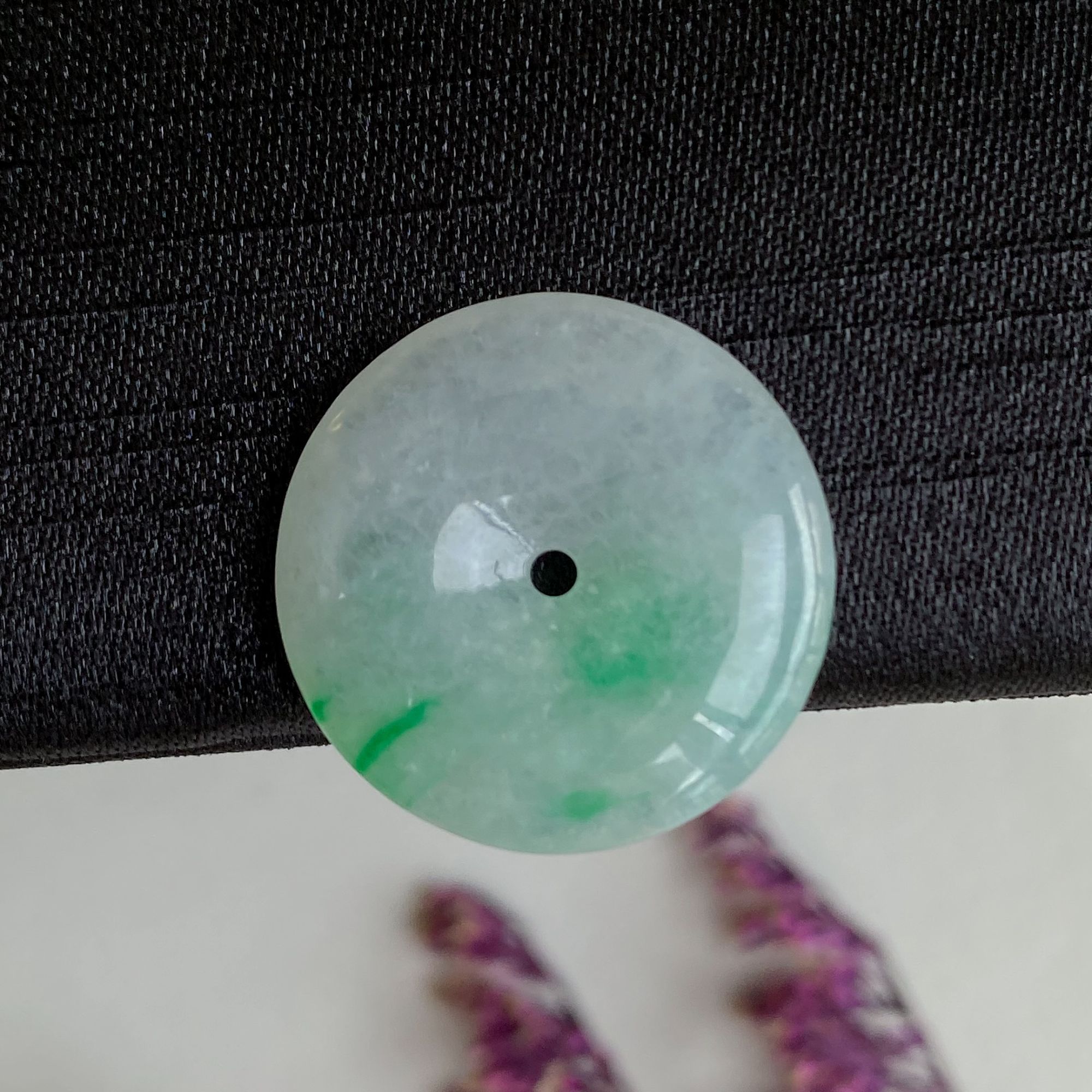 天然老坑A货翡翠冰种飘花带翠平安扣吊坠 冰飘花带翠水润挂件
