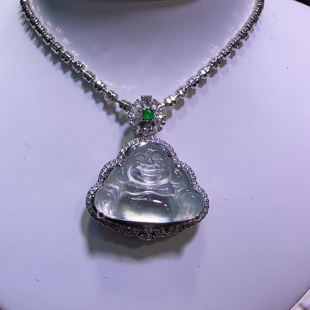 翡翠吊坠(不含链)18K金镶嵌嘻****)佛公