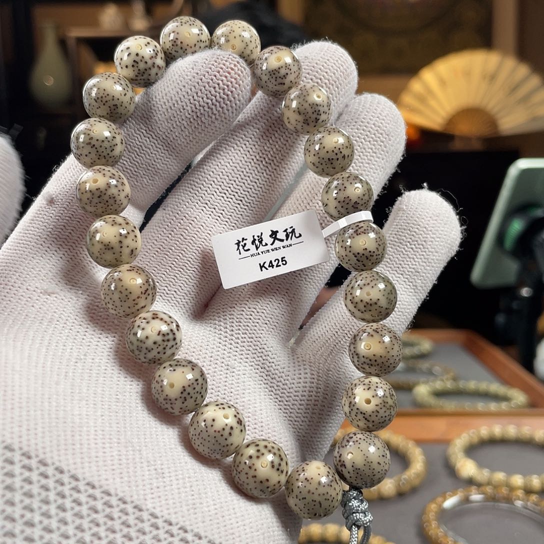 星月菩提手串12mm 石玉料针尖星圆珠手持 K425