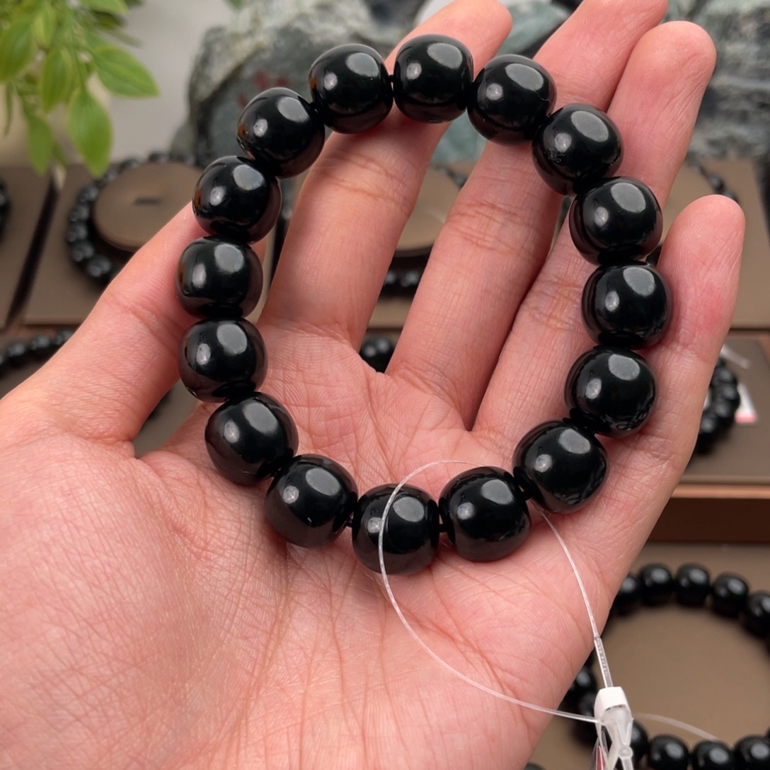 和田玉未镶嵌手链塔青卡14一细