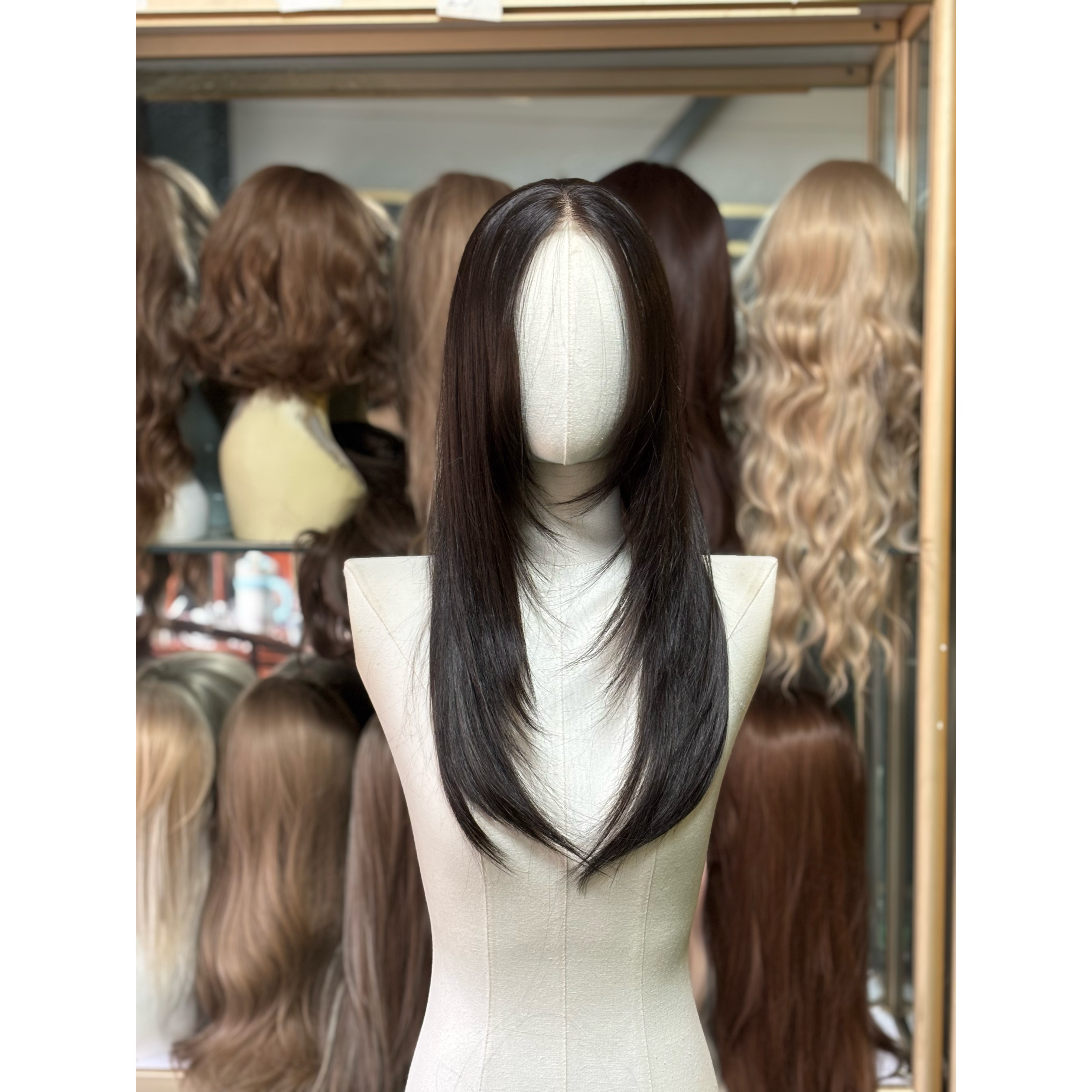 前额蕾丝网纱大头皮层次直发头顶补发片无痕遮白发增发量蓬松自然