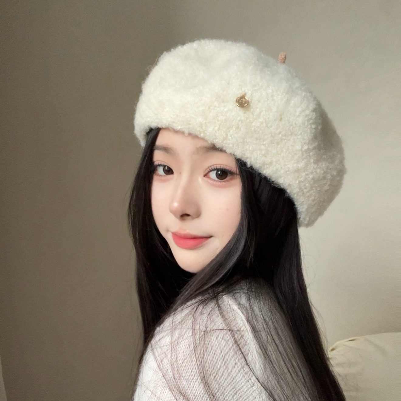 圆顶帽顶款式秋冬帽子女款贝雷帽毛呢网红复古韩版简约时尚氛围感