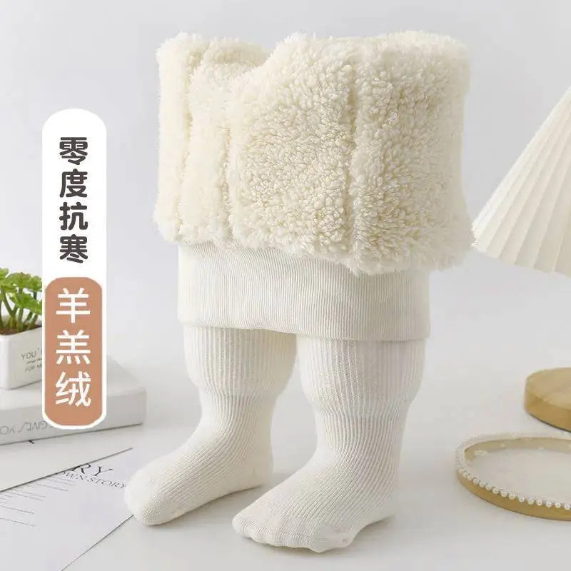 连裤袜打底裤云朵绒儿童女孩加厚棉裤东北防寒简约白色连体袜婴儿