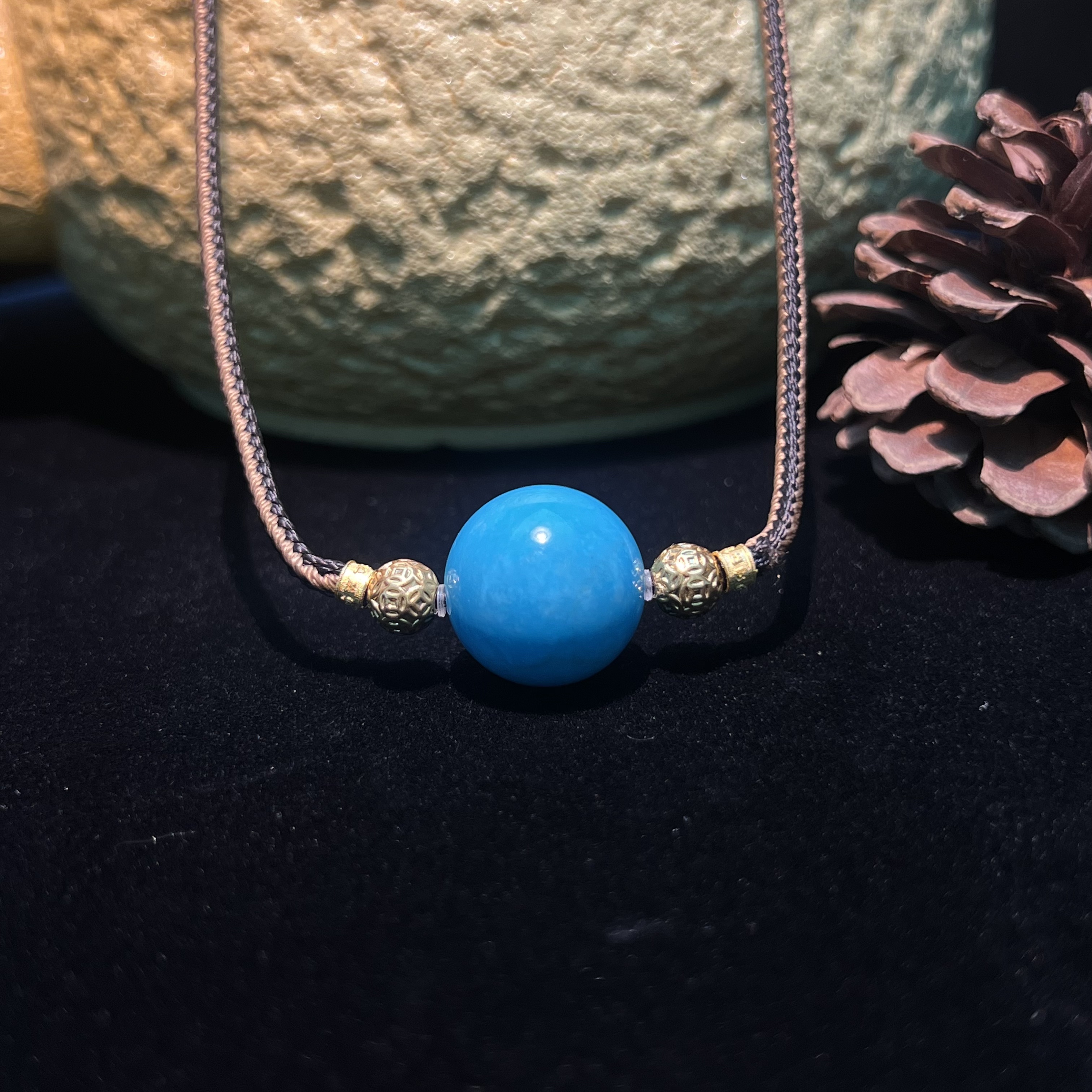 【珺笙珠宝】原矿蓝精灵绿松石18K金圆珠锁骨链S160021008057