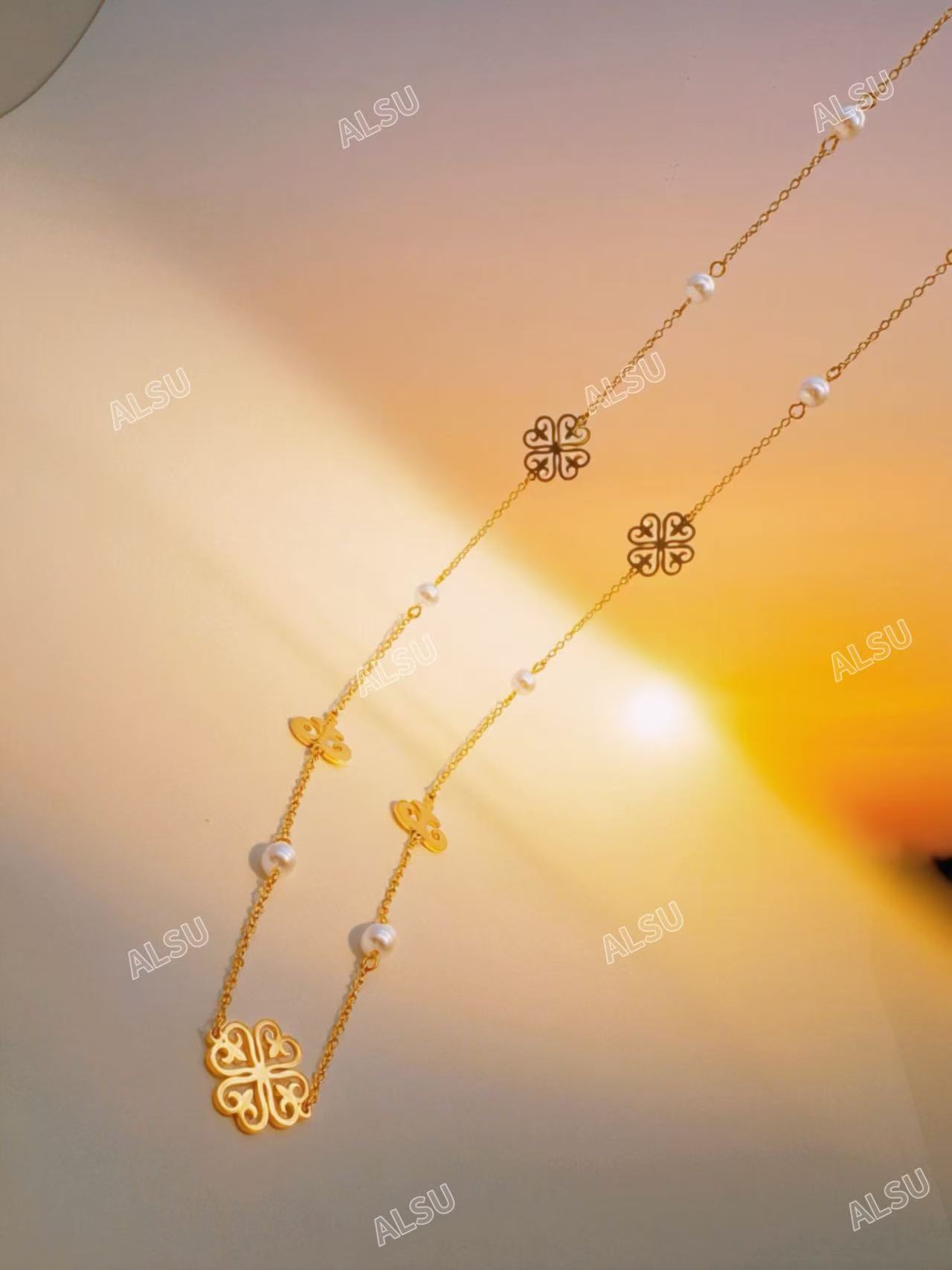 合金仿珍珠项链 ALSU原创经典新款多元素项链复古百搭时尚金色