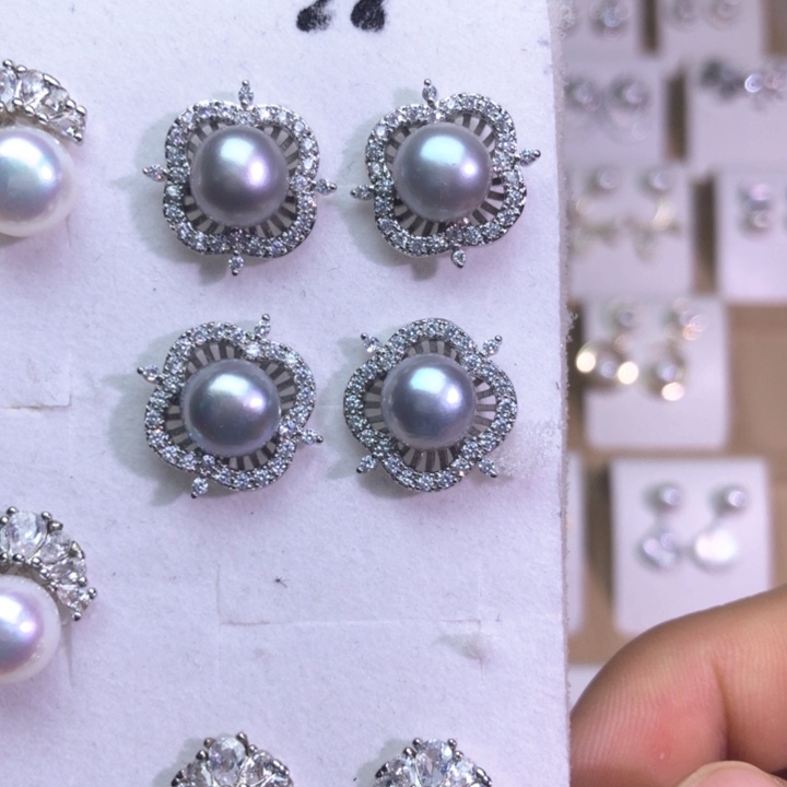 淡水珍珠耳饰银S925镶嵌