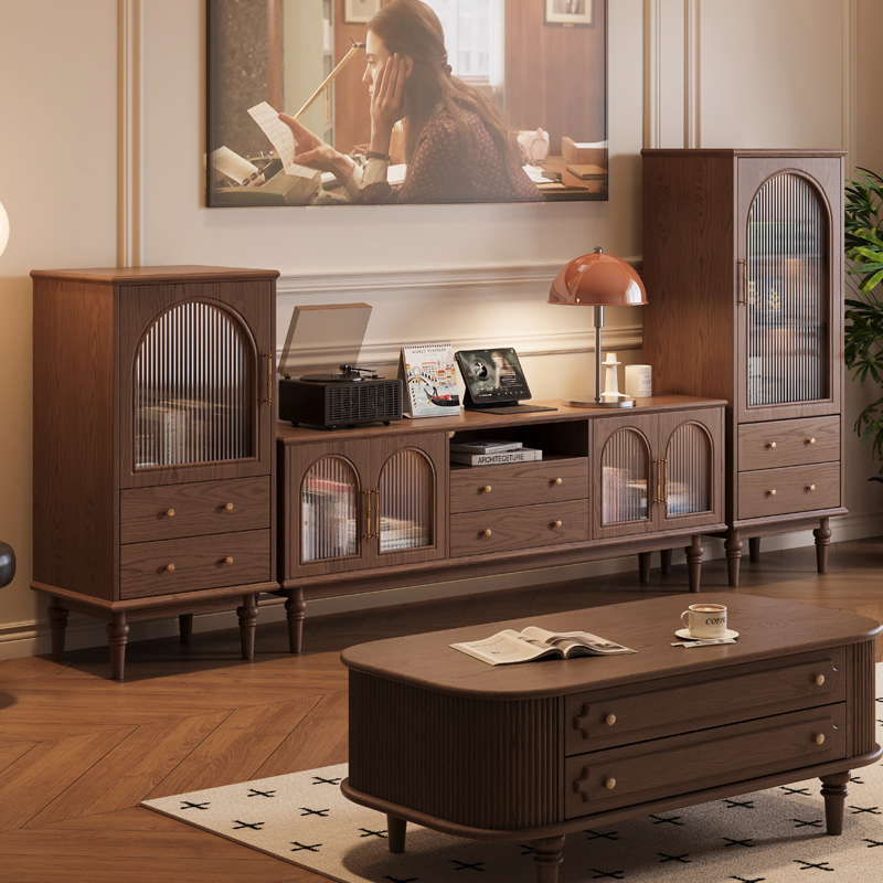 双12美式实木置物家用客厅小户型法式高端新款加高卧室电视机柜子