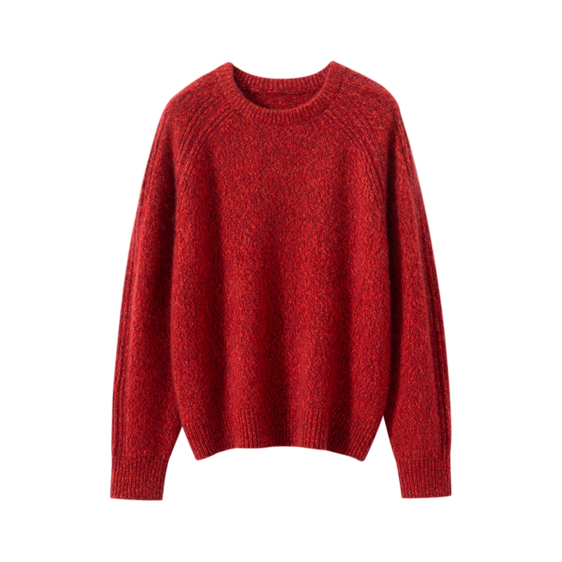 【康宝莱】丝羊绒75%山羊绒+25%桑蚕丝花纱圆领插肩袖加厚羊绒衫