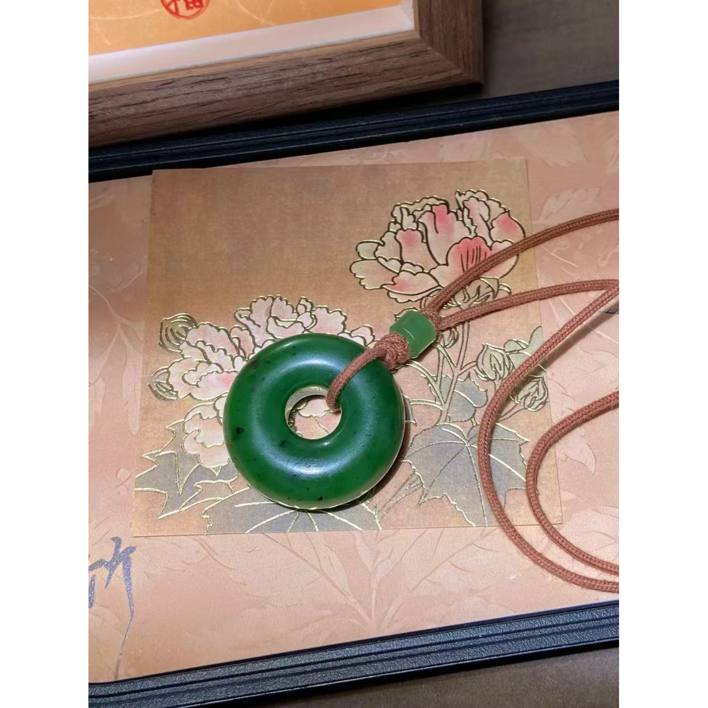 和田玉｜碧玉平安扣吊坠直径34mm内径10mm厚12.5mm400菠菜绿超浓郁