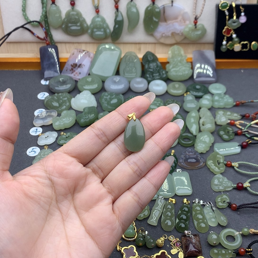 和田玉吊坠(不含链)银S925镶嵌