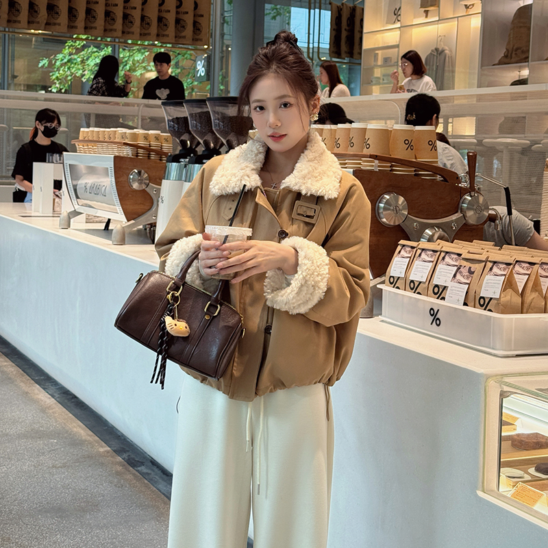 【焦糖栗子】2025冬韩版翻领长袖压胶直冲90新国标羽绒皮毛外套