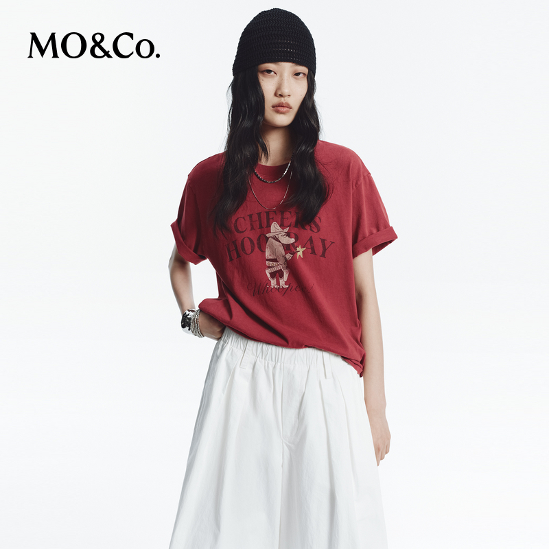 【姆明系列】MOCO印花T恤2026秋新品酵洗做旧棉质短袖MBF3TEE002