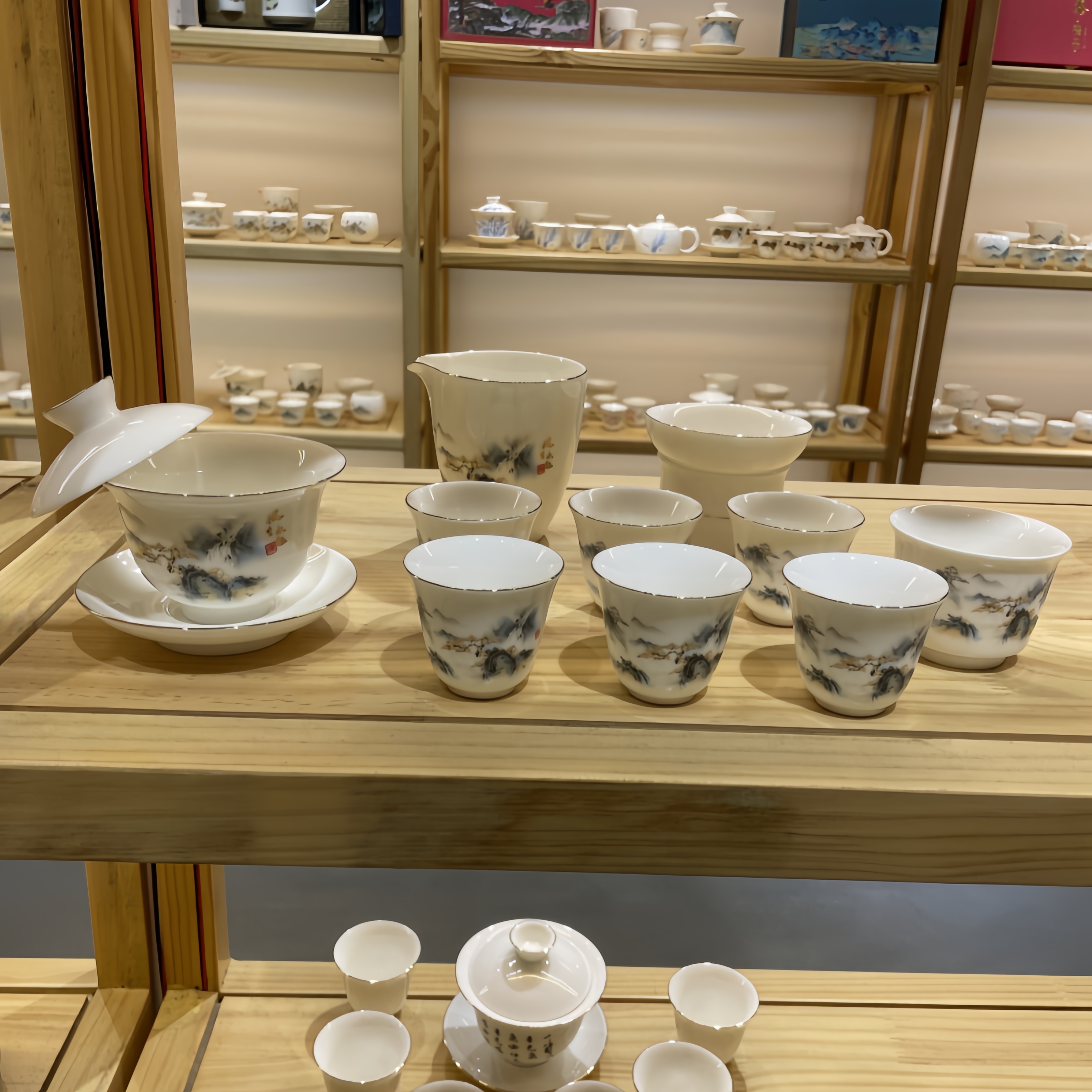 儒馨风生水起11件套 羊脂玉瓷茶具套装高档白瓷家用盖碗茶杯