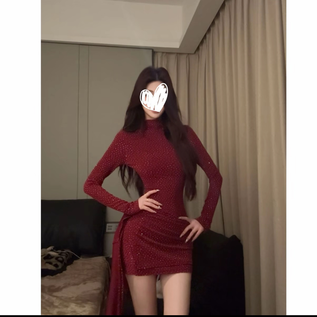 【碎闪星河】性感辣妹风长袖连衣裙女屁帘绑带收腰显瘦短裙k246