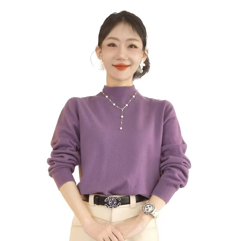 一线成衣安迪绒半高领女网红针织百搭毛衣宽松时尚百搭针织衫上衣
