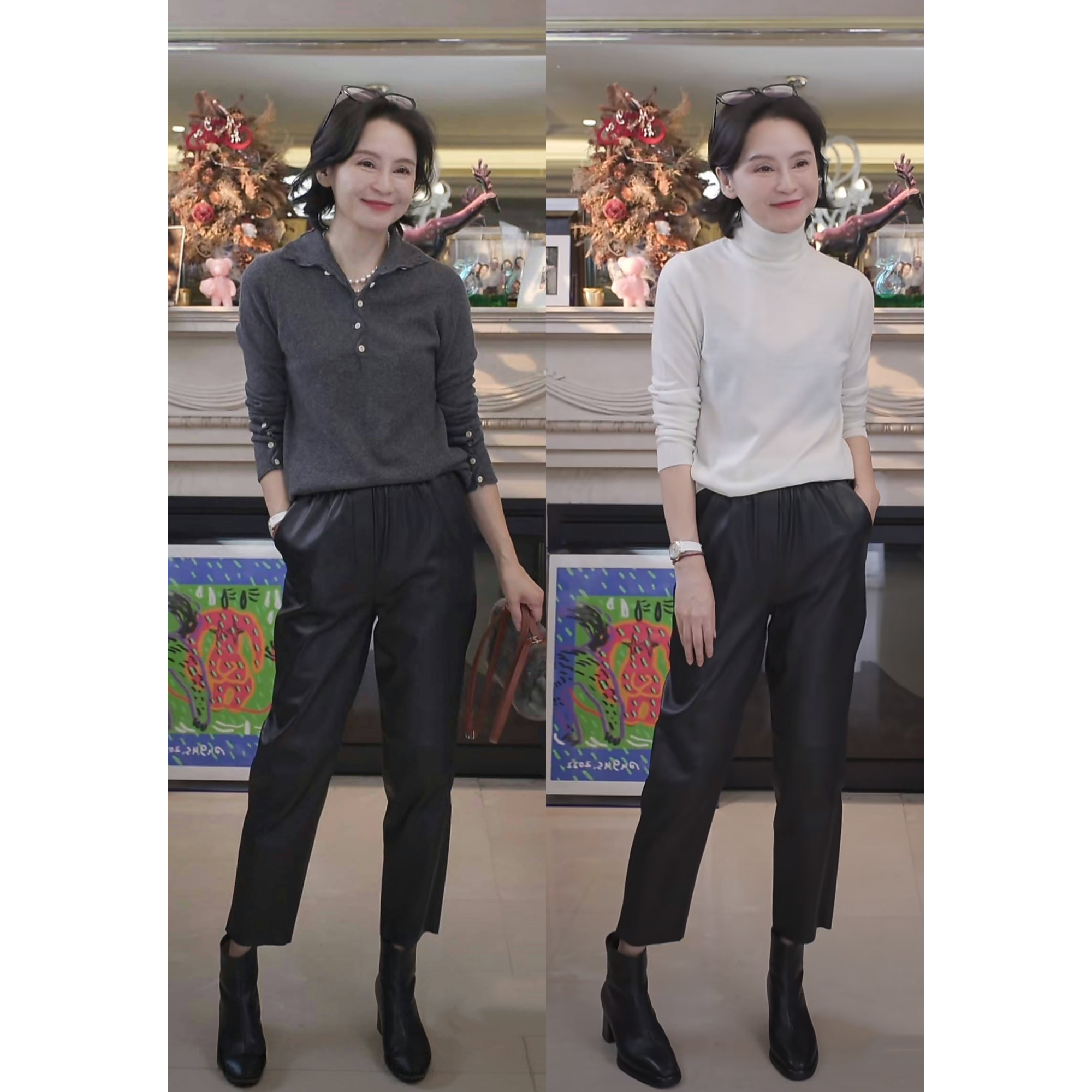 我是摩羯 黑骑士 土耳其进口绵羊皮复合弹力松紧腰时尚百搭皮裤