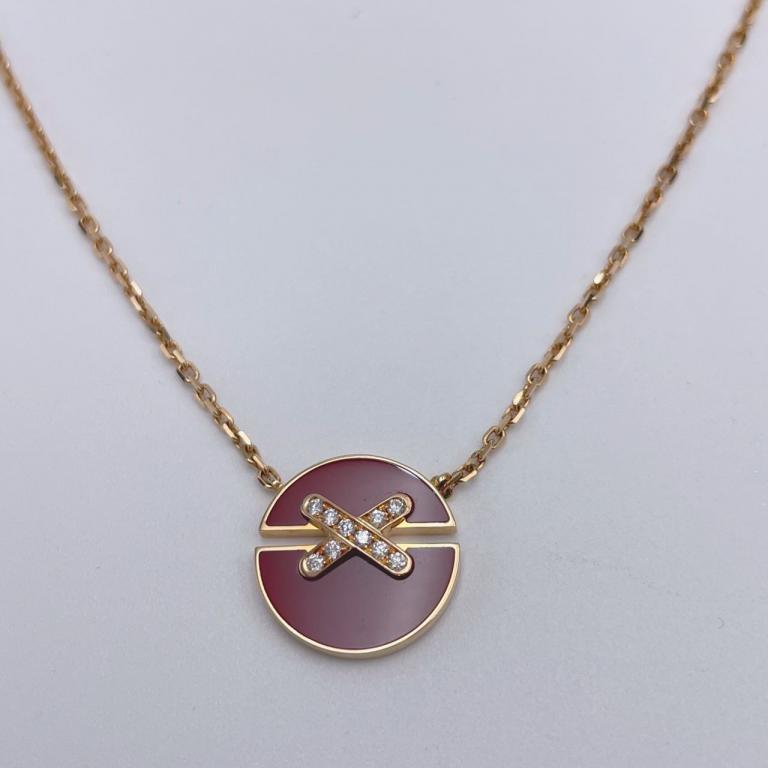 99新 Chaumet/尚美 红玉髓交叉满钻项链  21年全套 W43582