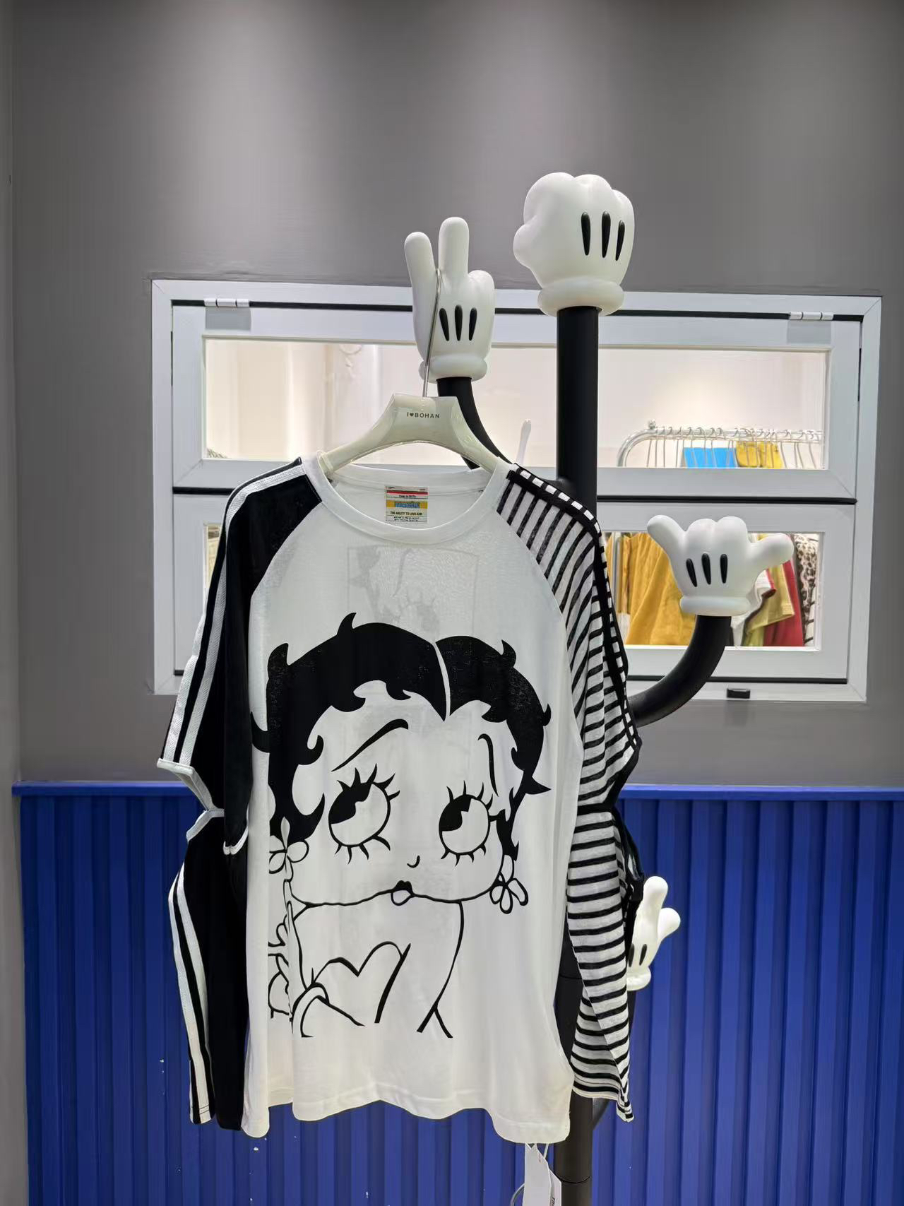 欧洲站BOHAN秀秀2025夏新品卡通贝蒂断袖拼色防晒T恤潮牌上衣欧货