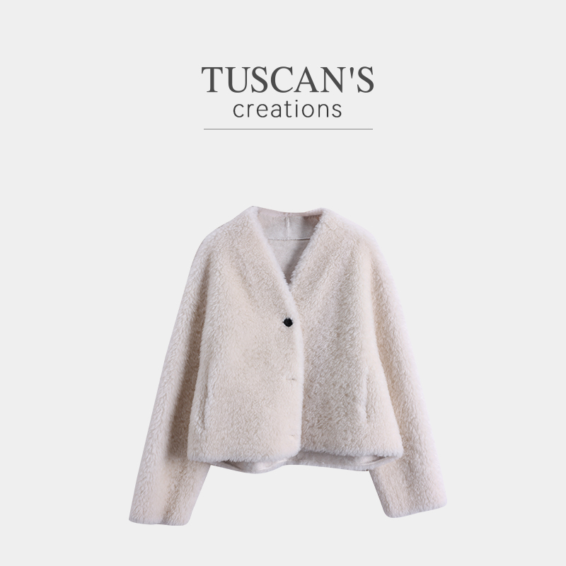 TUSCAN'S CREATIONS短外套V领上衣厚款女装通勤风冬季秋季开衫