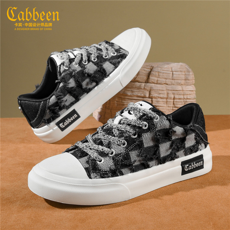 卡宾男鞋2025新款ins潮流帆布板鞋小香风毛边休闲潮鞋小众鞋子男