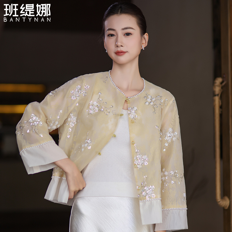 薄款夏季宽松型中性重工长袖上衣气质短外套新中式短款时尚复古