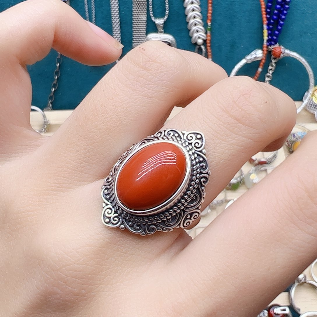 玛瑙/玉髓戒指银S925镶嵌