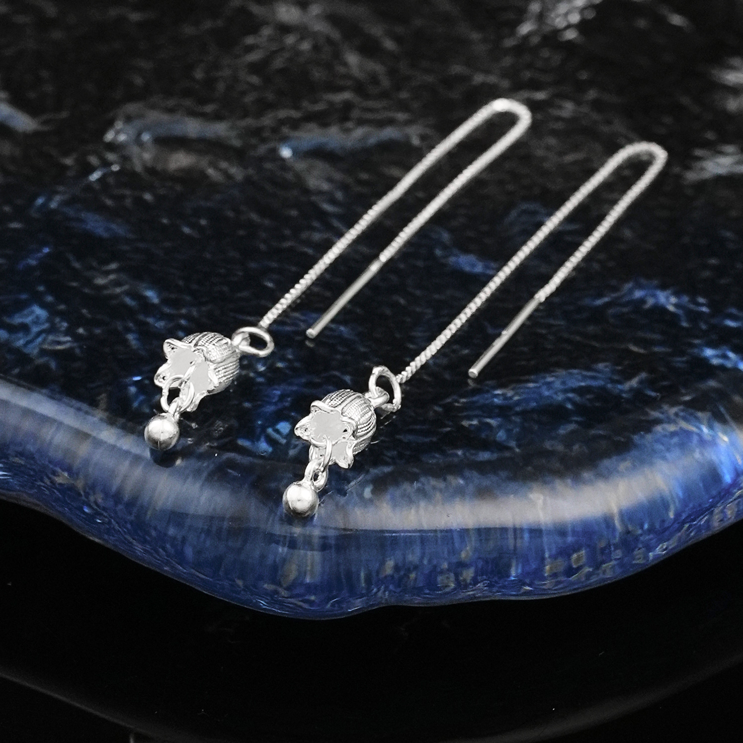 足银耳饰 【铃兰花耳线】黔喜银饰气质简约设计感精美长款